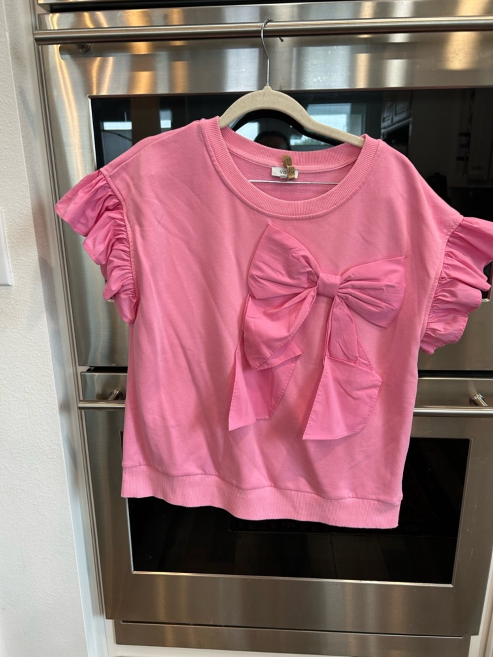 Voy Pink Bow-Front Ruffle Sleeve Top size L GUC coquette